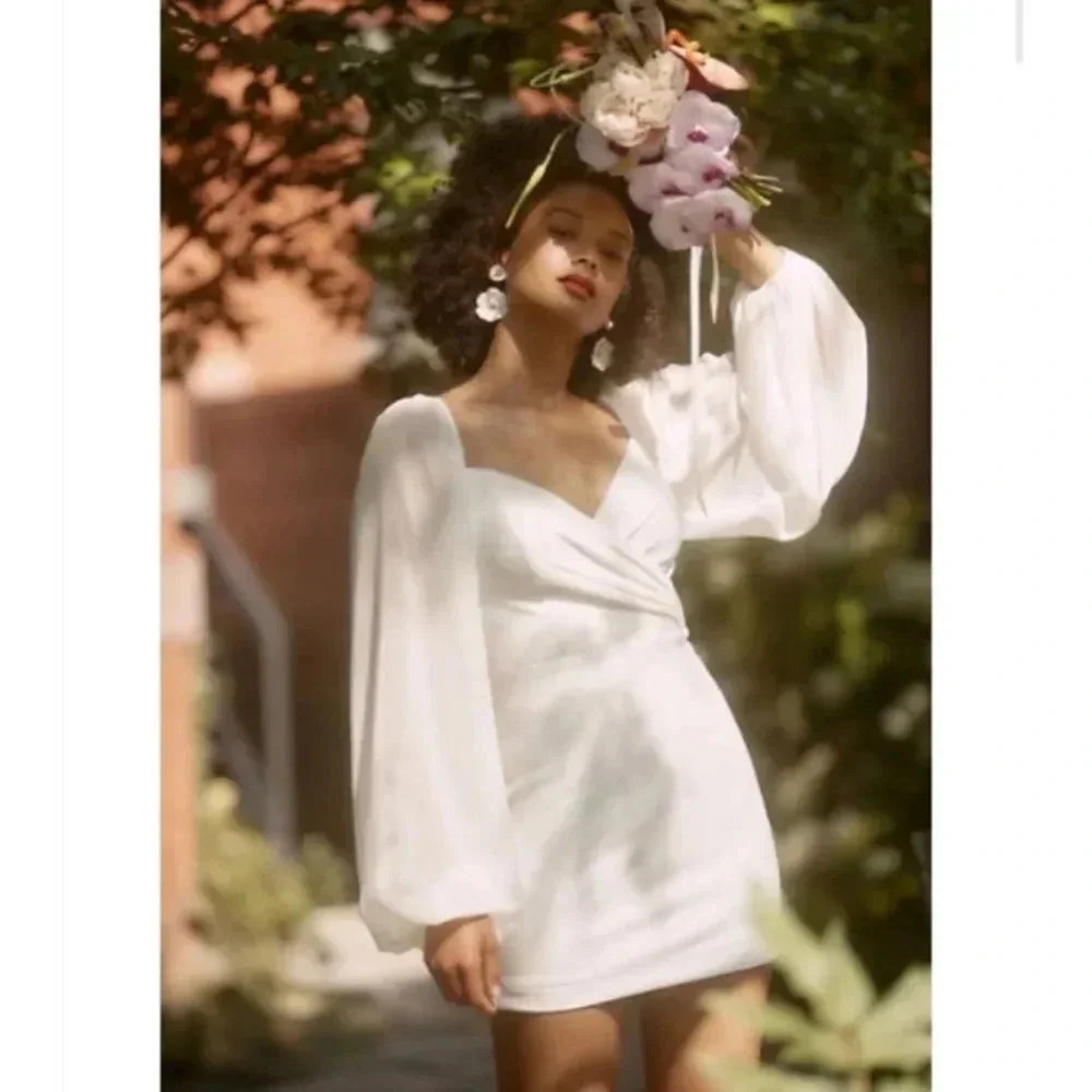 Anthropologie BHLDN Caton Long Sleeve Mini Dress in White Size 4